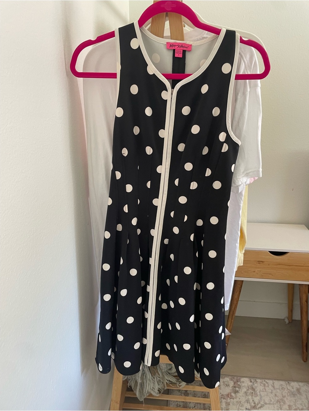 Polka Dot Sleeveless Fit & Flare Dress - Black and White - Women’s